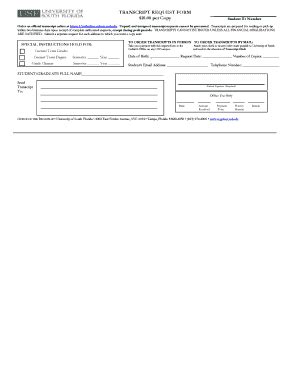 Fillable Online Registrar Usf Transcript Request Form Student Id Number