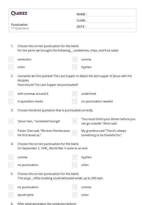 50 Punctuation Worksheets For 7th Grade On Quizizz Free And Printable