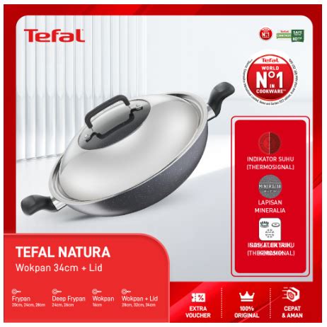 Jual Tefal Natura Wok 34cm Lid Wajan Anti Lengket Shopee Indonesia