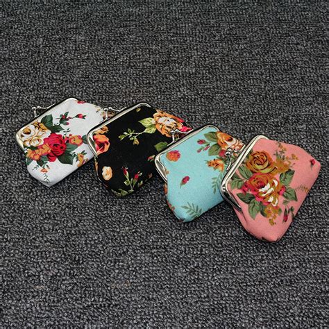 Mulheres Rosas Lona Mini Moeda Bolsas P S Nova Elegante Floral