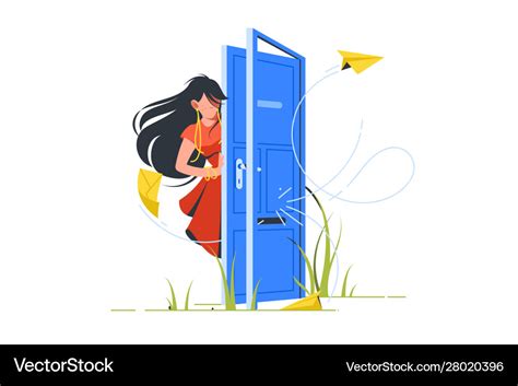 Abstract Woman Opening Door Royalty Free Vector Image