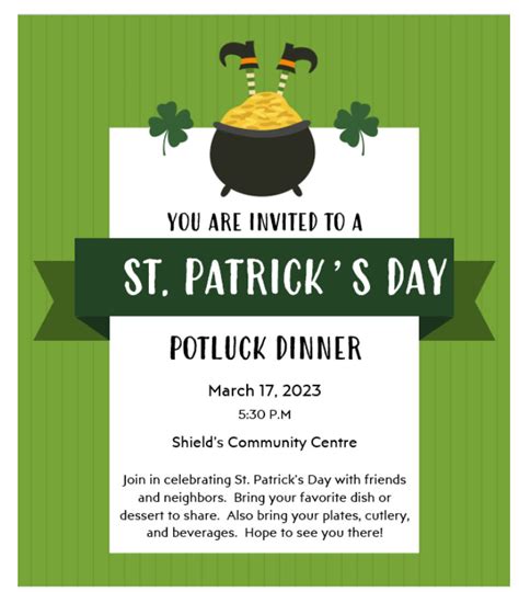 Reminder St Patricks Day Potluck Dinner Resort Village Of Shields
