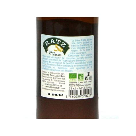 Bières RATZ Bio Blonde 33 cl Vente Bières RATZ Mémé du Quercy