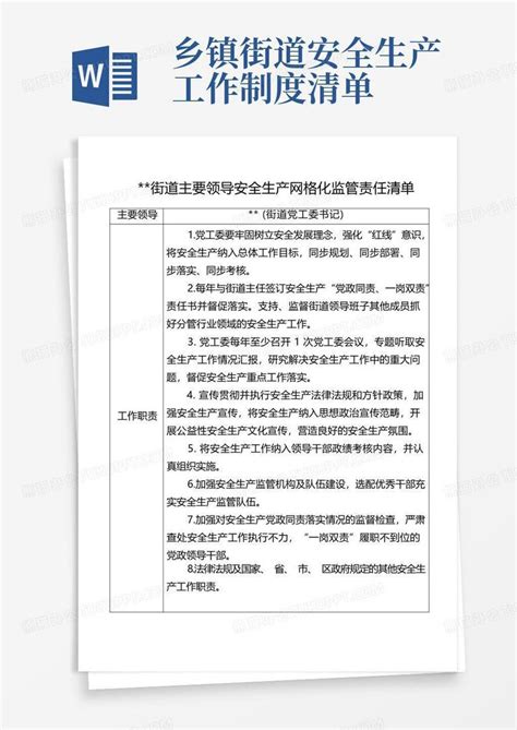 街道办事处安全生产网格化监管责任清单word模板下载编号lbwbmppg熊猫办公