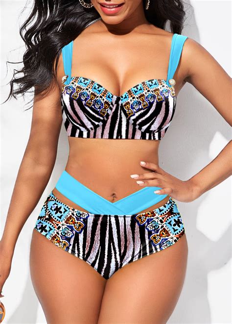 Mid Waisted Zebra Stripe Print Bikini Set Rosewe Usd