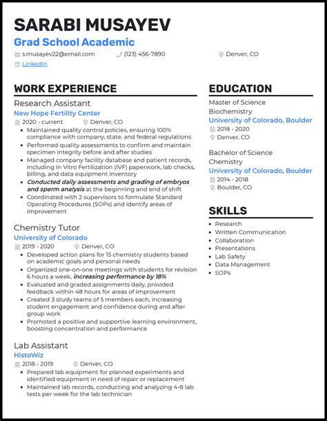 grad school academic resume examples