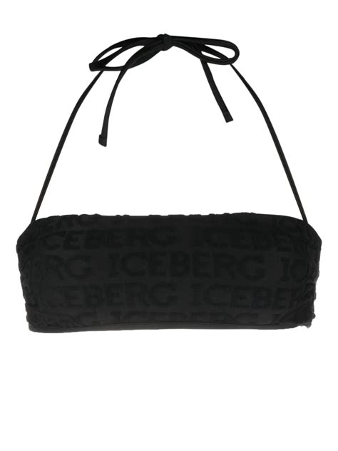 Iceberg Logo Jacquard Halterneck Bikini Top In Black Modesens