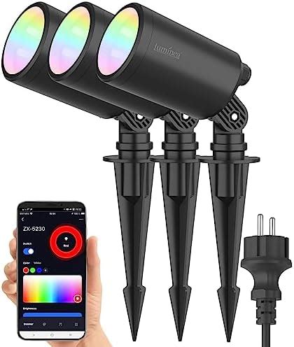 Luminea Home Control Gartenspots 3er Set WLAN Gartenstrahler RGB