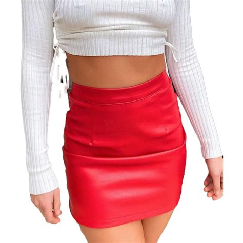 Hot Red Leather Sexy Urban Chick Mini Skirt