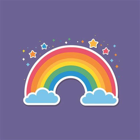 Rainbow Sticker With Clouds Vector Illustration Vector Art At