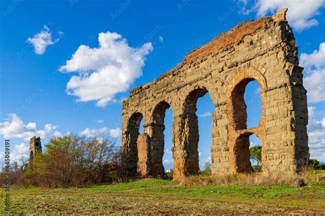 The Aqueduct Park in Rome, Italy. Ruins of the arches of the Claudius ...