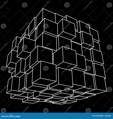 Wireframe Mesh Cube Stock Vector Illustration Of Model 97591568