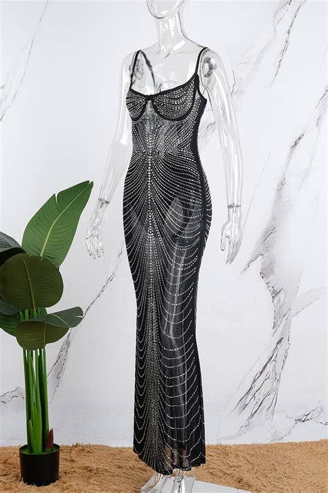 Wholesale Apricot Sexy Patchwork Hot Drilling See Through Backless