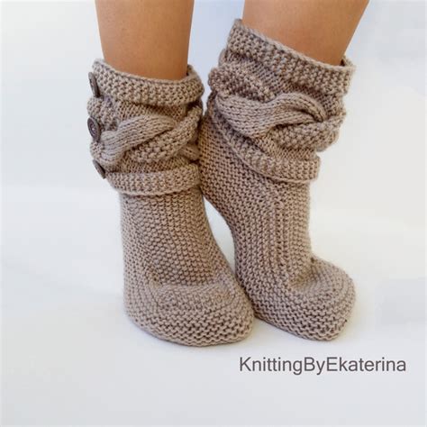 Cable Knit Slippers Knitted Slippers Women Socks Wool Slippe - Inspire ...