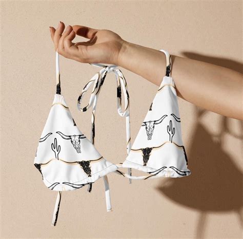 Longhorn Skull Recycled String Bikini Top Cactus Western Bikini Cowgirl Bathing Suit Trendy