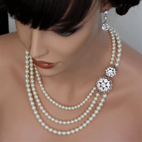 Bridal Pearl Necklace Triple Strand Bridal Necklace Wedding