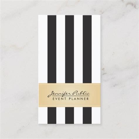 Faux Gold Black And White Stripe Event Planner Business Card Zazzle