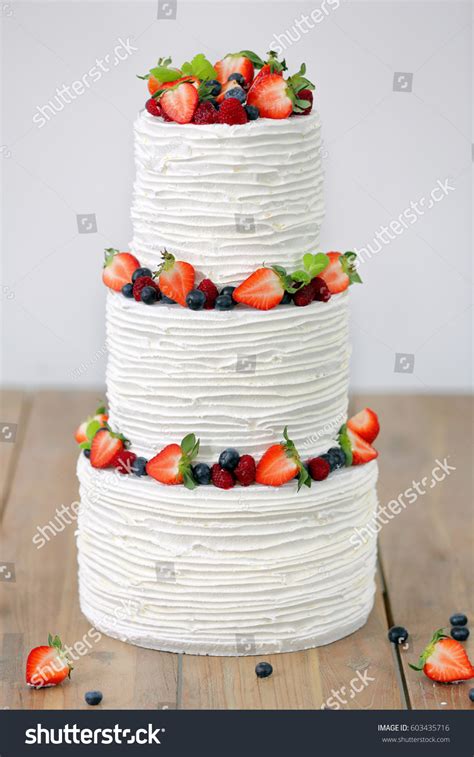 Three Parts Naked Wedding Cake Fruits Stock Photo 603435716 Shutterstock