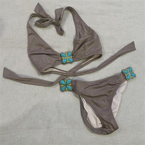Y K BIKINI SET GREY GOLD TURQUOISE GREEN Brand Depop