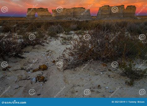 Sunset View Of Monument Rocks In Kansas Stock Image Image Of Rock