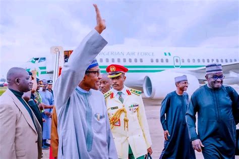 Photos Buhari Arrives Abuja After Attending 77th Session Of Un General