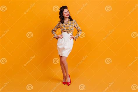 Full Length View Of Beautiful Woman In White Skirt Standing In