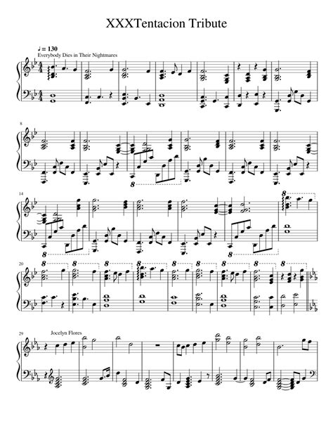 Xxxtentacion Tribute Sheet Music For Piano Solo