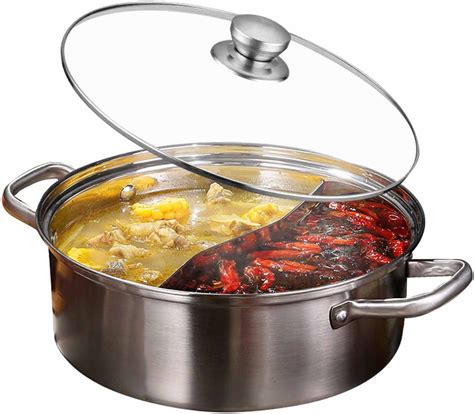 Amazon Double Flavor Shabu Shabu Pot With Divider Dual Sided Nonstick Hot Pot Inch