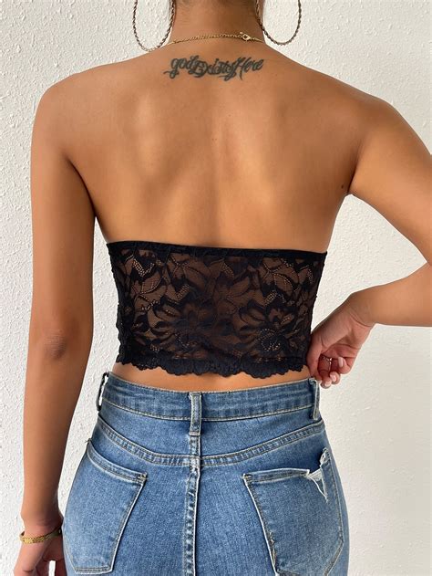 SHEIN Privé Lace Bustier Crop Tube Top SHEIN UK