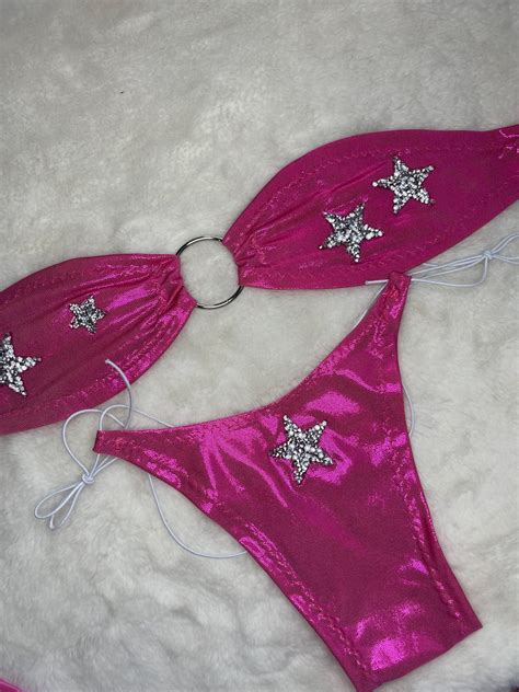 Pink Space Cow Girl Micro Bandeau Bikini Exotic Dancewear Stripper Outfits Festival Outfit Etsy