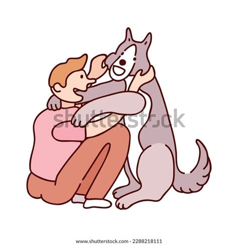 Happy Man Cuddling His Big Dog Stock Vector (Royalty Free) 2288218111 ...