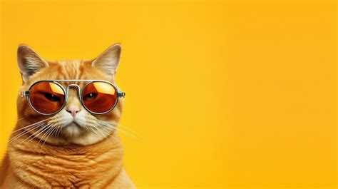 Premium Ai Image Cute Cat Wearing Sunglasses On Yellow Background