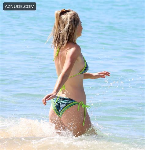 Georgia Toffolo Spotted On The Beach In A Tiny Green Bikini While On Holiday In Barbados AZNude