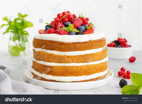 Homemade Naked Layered Vanilla Cake Whipped Stock Photo Shutterstock