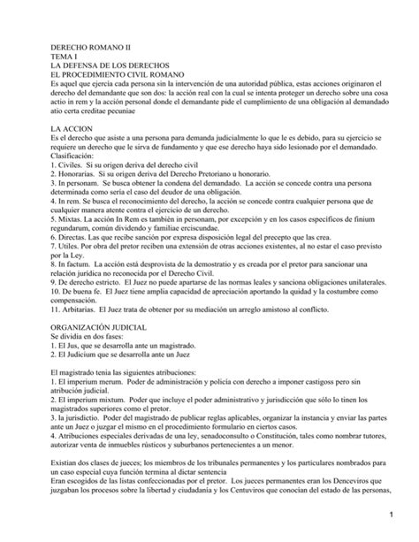 DERECHO ROMANO II TEMA I LA DEFENSA DE LOS DERECHOS