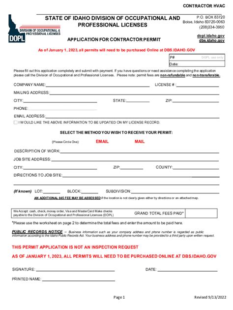 Fillable Online Dbs Idaho Hvac Forms Applications Fax Email Print