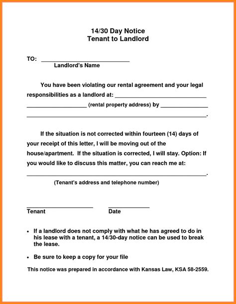 Tenant Notice To Vacate Sample Letter