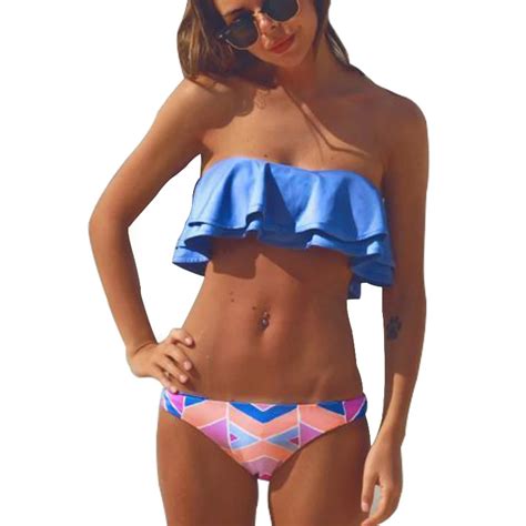 Kingtut Brazilian Bikini Set Ruffle Sexy Bandeau Pleated Bikinis