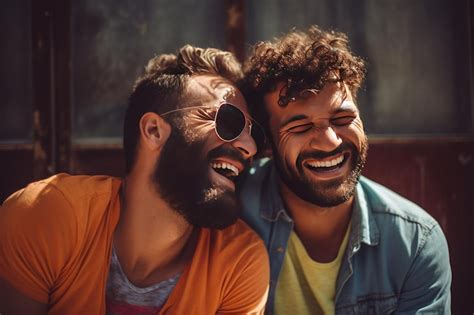Una Pareja Gay Feliz Y Sonriente Concepto De Amor Foto Premium
