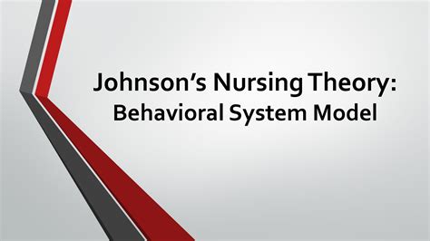 SOLUTION Nursing Theory Of Dorothy E Johnson Behavioral System Model