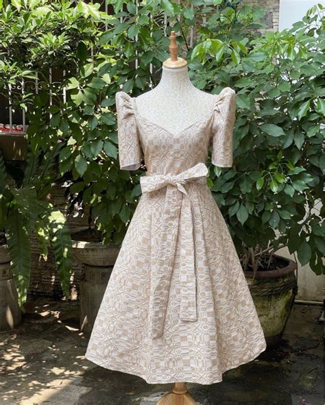 NUDE BEIGE INABEL HANDWOVEN FILIPINIANA DRESS WITH BELT FOR RENT On Carousell