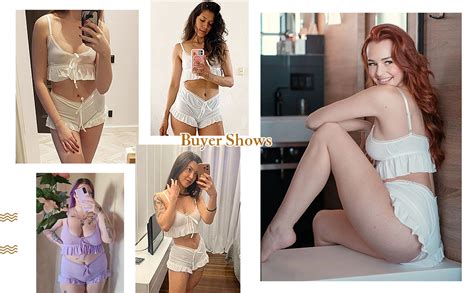 SweatyRocks Women S Piece Lingerie Set Ruffle Trim Tie Front Cami Top And Shorts Sleepwear At