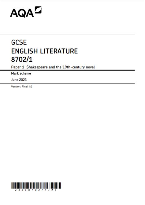 Aqa English Literature Gcse Mark Scheme Paper 1 Shakespeare And The