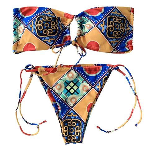 Tribal Bikini Tube Two Piece Swimsuit Retro Swimwear Beach Wear Shopee Philippines