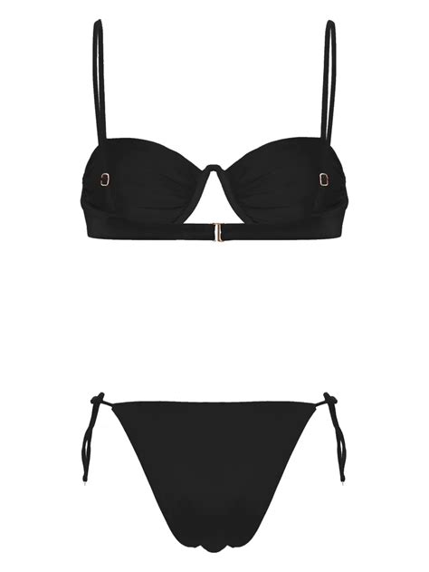Noire Swimwear Monowire Satin Bikini Set Black FARFETCH AO