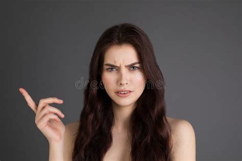 Smirking Brunette Girl With Bright Makeup And Naked Shoulders P Stock Image Image Of Excited