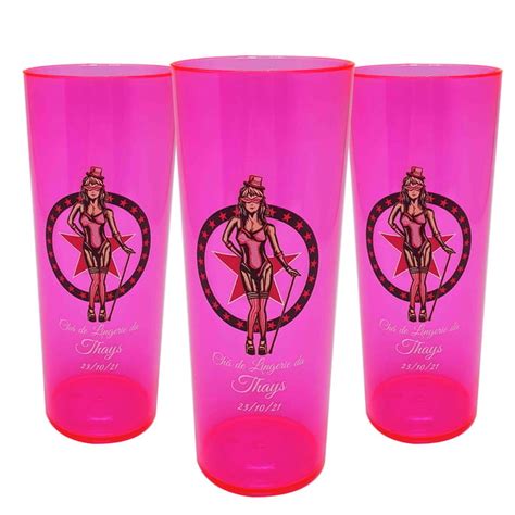 Copos Long Drink Rosa Neon Personalizado Ch De Lingerie