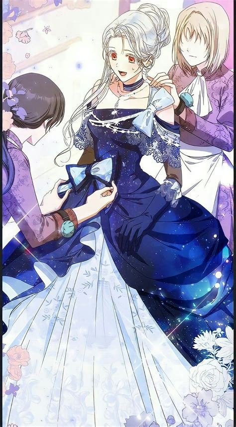 An Anime Character With Long White Hair And Blue Dress