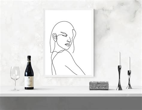 Line Art Woman Printable Wall Decor Line Art Face Boho Wall Etsy