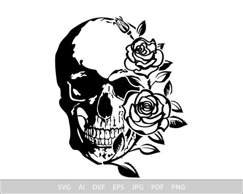 Skull Roses Svg Gothic Svg Files For Cricut Halloween Svg Dxf Cut